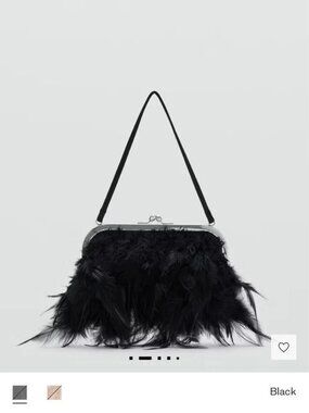 Mango Black Feather Bag MNG Small Evening Purse
